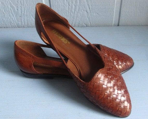 Brown Leather Weave Sandals Flats Woven Dress Shoes Genuine Brown Leather Weave Sandals Flats Woven Dress Shoes Genuine