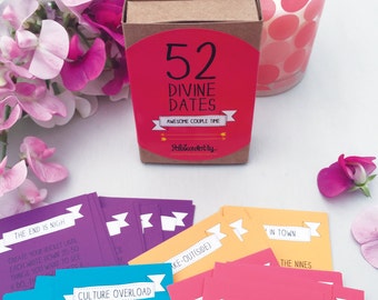 Anniversary idea, Date night Ideas - 52 Divine Dates / Boyfriend Gift / Girlfriend gift / Romantic Gift, date night cards