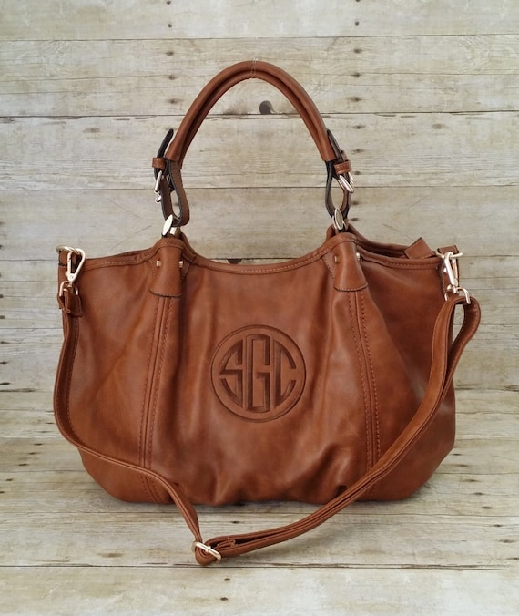 Monogram Purse Hobo Handbag Brown Vegan Leather Bag