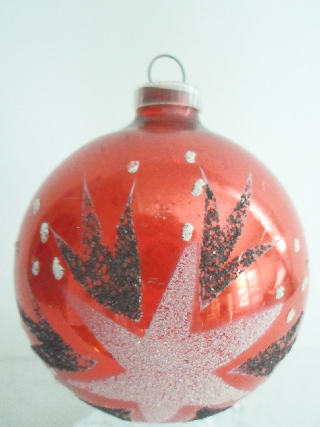 Vintage Christmas Glass Ornament W German Red with Black and