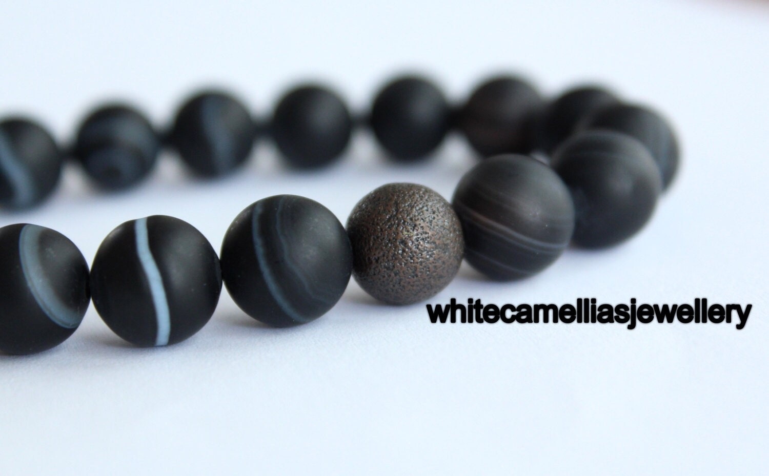 Mens bracelet Black bead bracelet Beaded bracelet Elastic