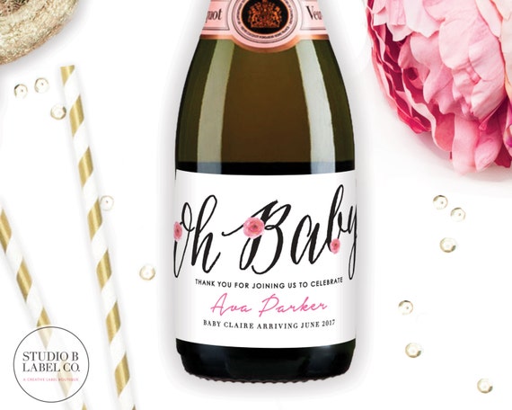 Oh Baby Mini Champagne Labels - Baby Shower Favors - Champagne Bottle - Printable Baby Sprinkle Decorations - Label Stickers