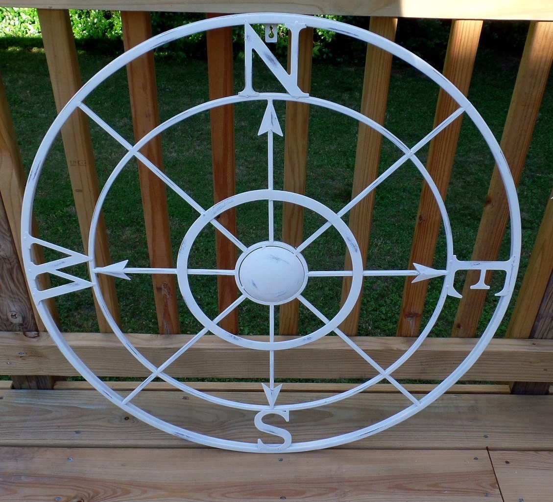 LARGE 32 Round Metal Compass Wall Hanging Nautical