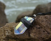 Bohemian Leather Wrapped Angel Aura (Opal Aura) Healing Crystal Necklace