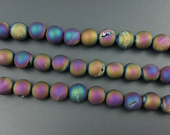 10mm Druzy Beads, Gemstone Beads, Matte Beads, Multi Color Druzy Quartz Agate Beads For Jewelry Making, 15'' strand