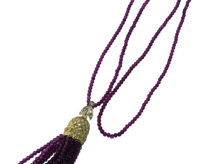 Vintage Lucite Beaded Tassel Necklace, Flapper Necklace, Swarovski Crystal Necklace, Boho Necklace, Faux Amethyst Necklace