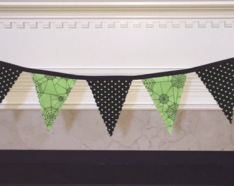Halloween Spider Web Fabric Banner. Green and Black Halloween Banner.