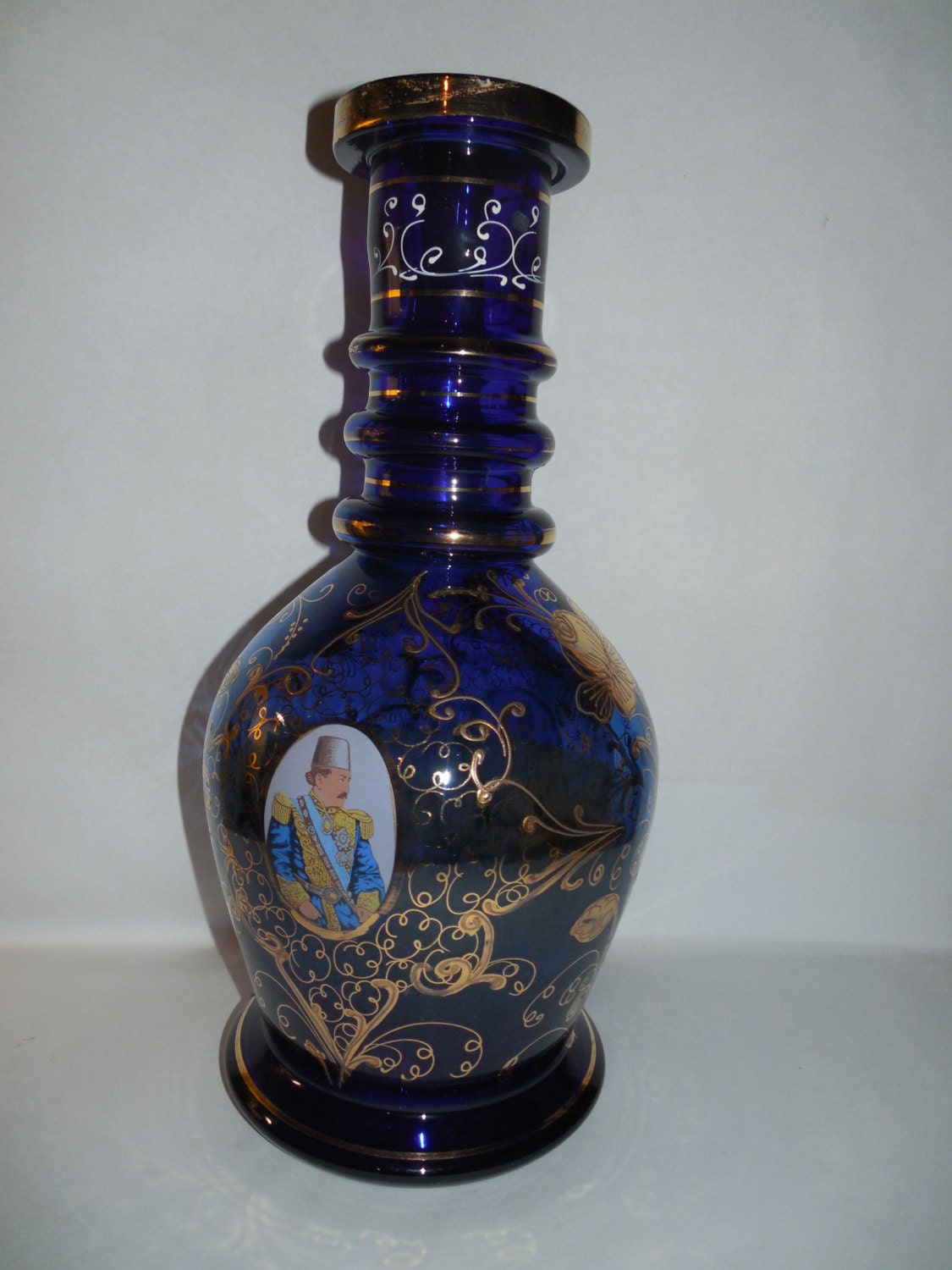 Antique Persian cobalt blue swirl glass hookah base Persian
