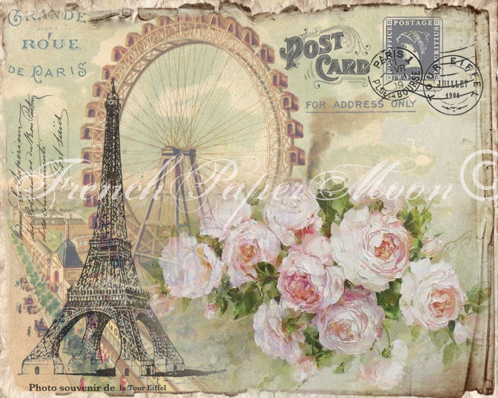 digital shabby french postcard eiffel tower ferris wheel digital shabby french postcard eiffel tower ferris wheel
