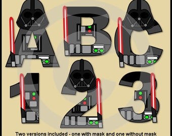 Darth Vader (Star Wars) Alphabet Letters & Numbers Clip Art Graphics