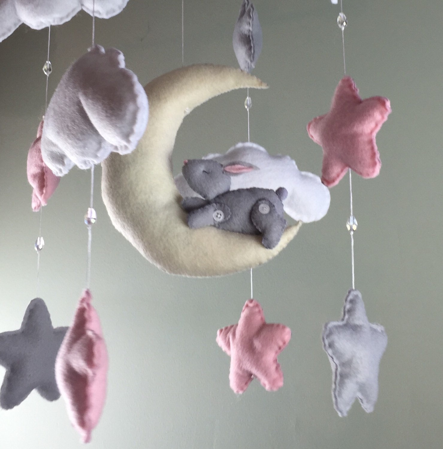 Baby mobilebunny mobilepink mobilecloud by MaddiesHats on Etsy