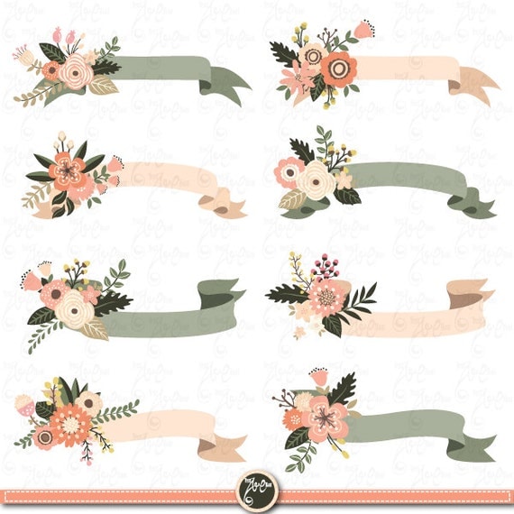 Floral Banners clipart "FLORAL BANNER" clip art. Vintage Flowers.Flower