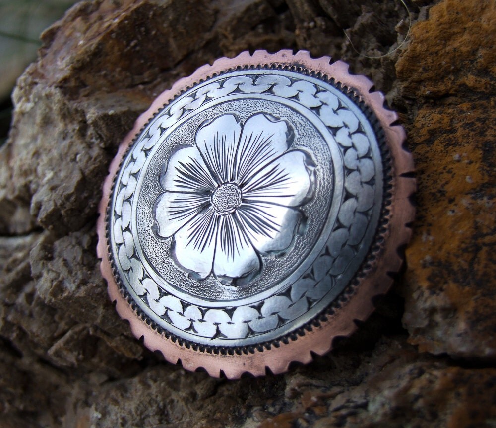 Hand Engraved Scarf Slide Western Scarf Slide Copper and