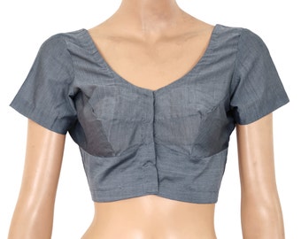 Readymade Saree Blouse - Gray color - Cotton Blouse - All Sizes - Ready-made - Sari Blouse - Saree Top - Sari Top - For Women - 903815