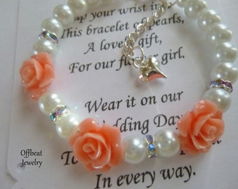 Flower Girl Gift, Pearl Flower Girl Bracelet, Pearl Childrens Bracelet, Pearl Childrens Gift, Pearl Girls Bracelet, Little Girls Bracelet