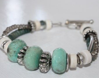 BOHO Beach Chic Seafoam Green Chrysoprase Stone Bracelet