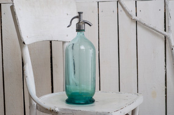 Vintage selters flasche soda siphon glas grün blau rustikale
