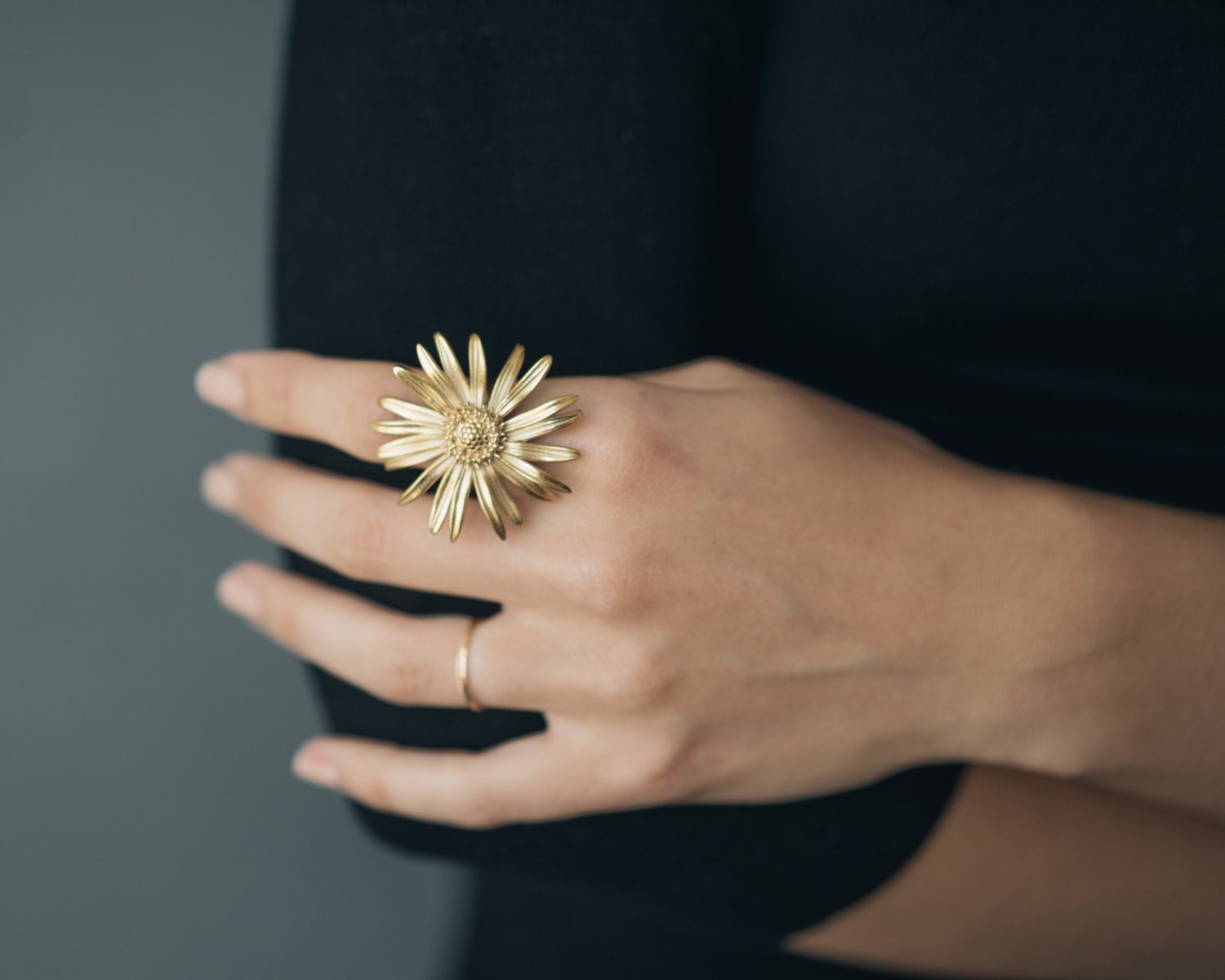 Daisy Ring Statement Floral Jewelry in Brass Bronze or
