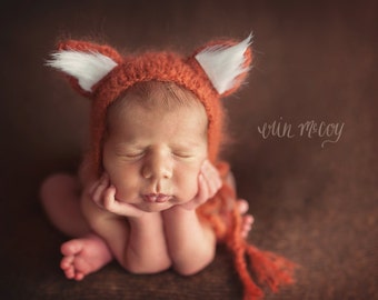 Newborn Fox Hat//Hand Knitted Baby Hat//Animal Hat//Newborn Props//Photography Props//Baby Gift//Hats for Babies//Newborn Hat//Knitted Hat