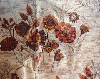 1 1/2 Yards X 54" Vintage Upholstery Fabric Cottage Craft Fabric Brown Sunflowers Shabby Vintage gorgeous PB