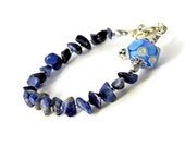 Sodalite Lampwork bracelet, Blue Boho Gemstone bracelet, Blue bohemian glass and sodalite bracelet, Handmade, OOAK Sodalite Lampwork bracelet, Blue Boho Gemstone bracelet, Blue bohemian glass and sodalite bracelet, Handmade, OOAK