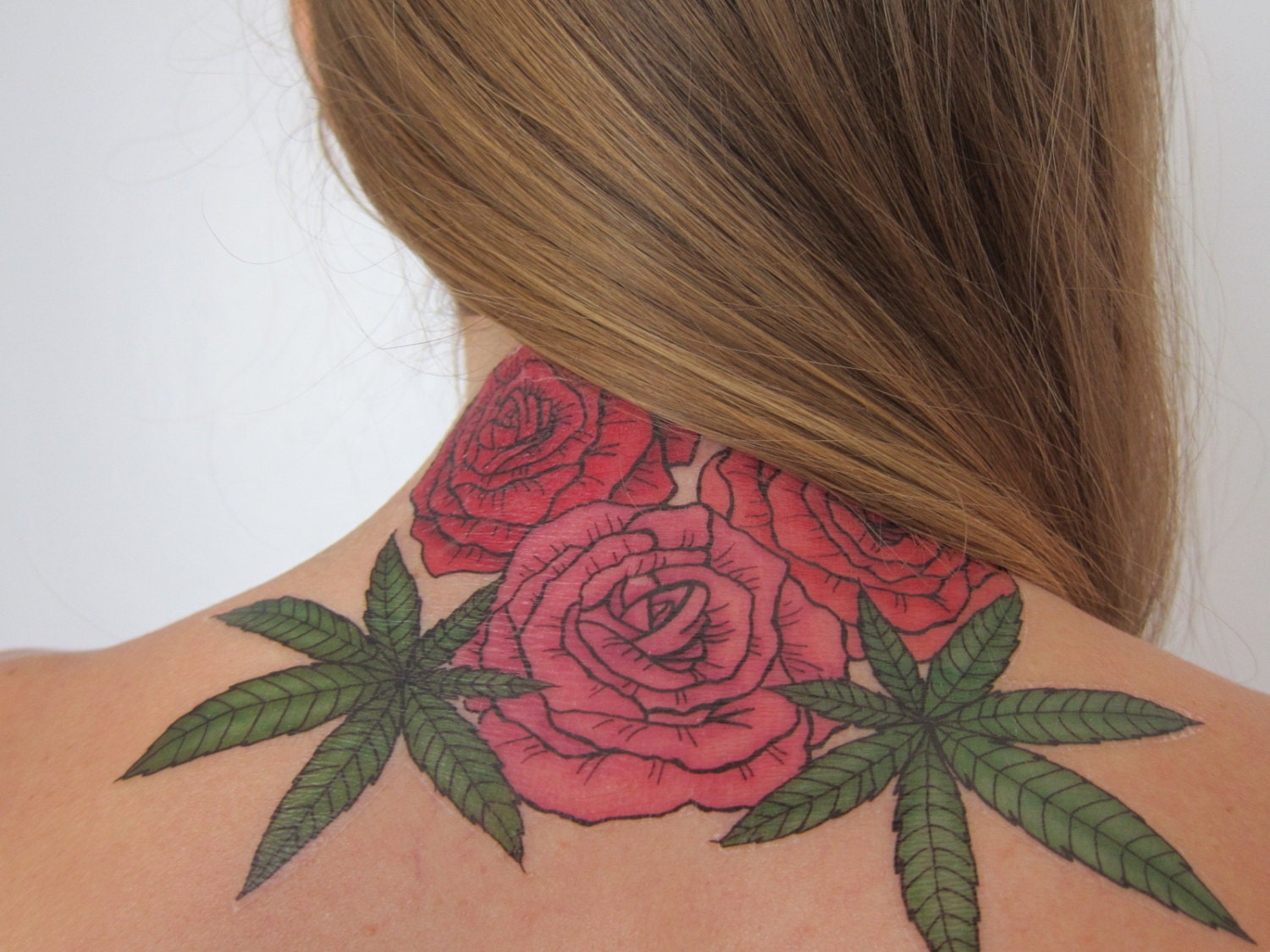 roses and hemp leaves hand drawn large temporary tattoo roses and hemp leaves hand drawn large temporary tattoo