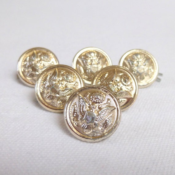 6 Heavy Silver Buttons Genuine Military Silver Metal