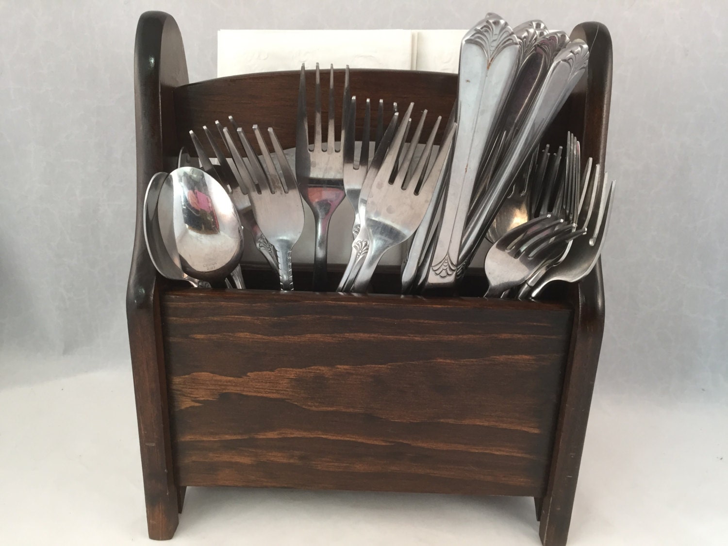 Wood Silverware/Napkin Caddy Solid Wood