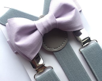 Boys Lilac Bow Tie and Suspenders Sets. Adults/Kids