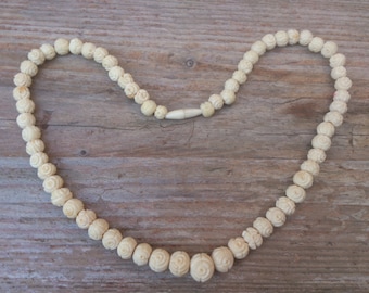Vintage carved bone bead necklace