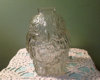 Vintage Clear Glass Wise Old Owl Bank