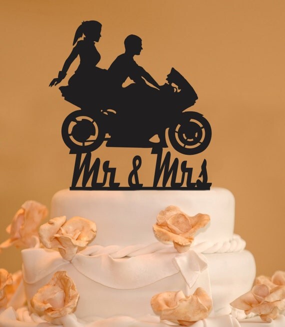 Motorcylce Wedding Cake Topper Mr. and Mrs. Motorcycle Cake