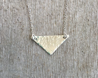Sterling Silver Triangle Necklace - Dainty Silver Necklace - Silver Necklace - Triangle Necklace - Hammered Triangle Necklace - Minimalist