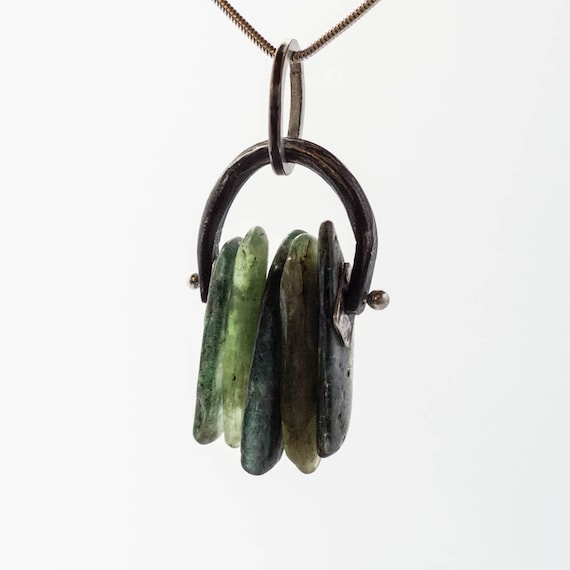 Green Kyanite, Reticulated Sterling Silver, Handmade Necklace