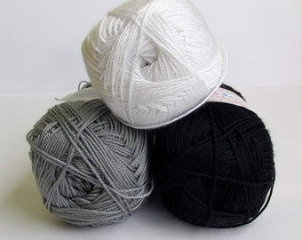 Crochet thread, Acrylic yarn, neutral mix, lace weight, microfibra, 3 skeins