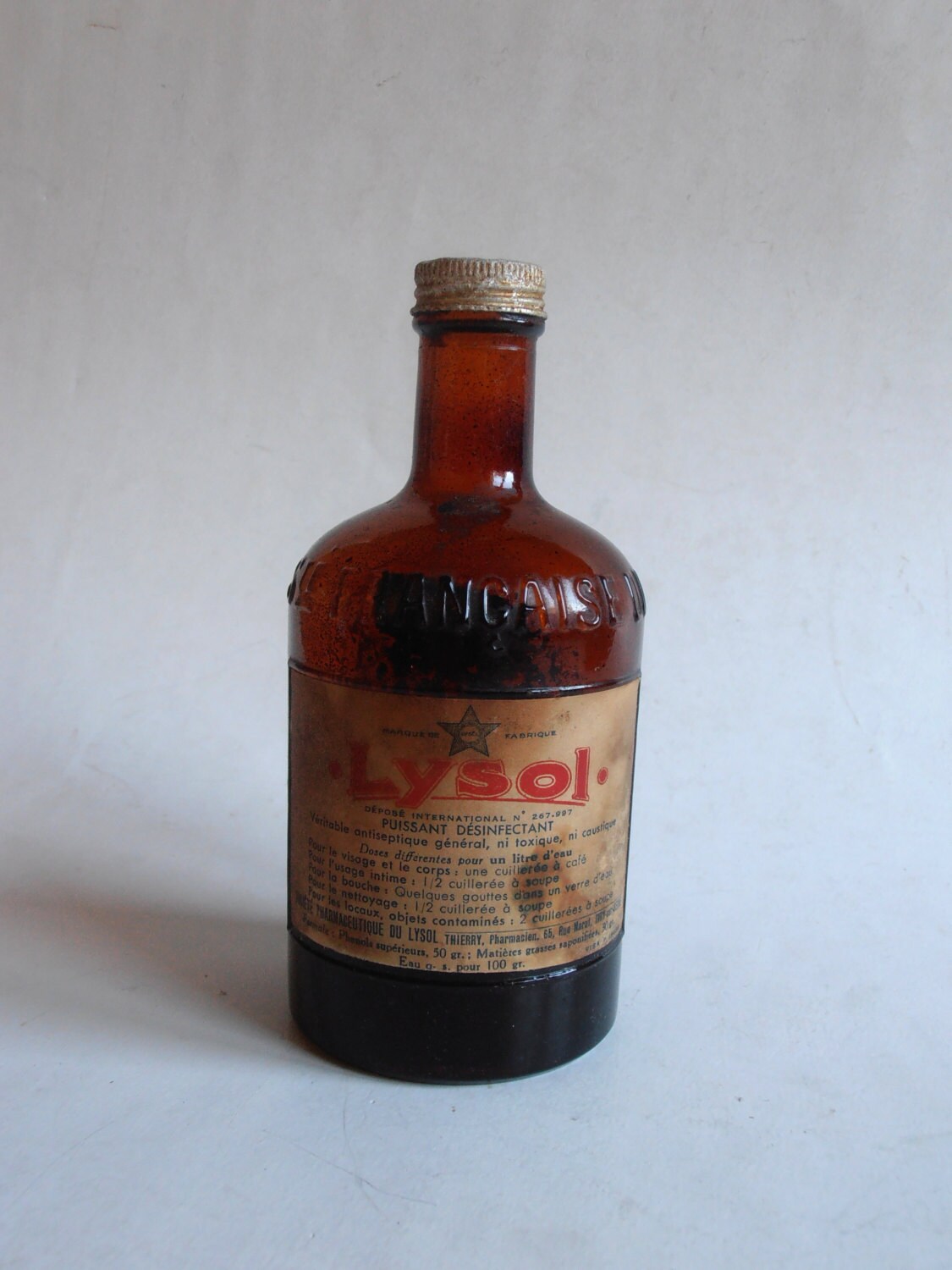vintage Lysol drugstore pharmacy apothecary amber glass
