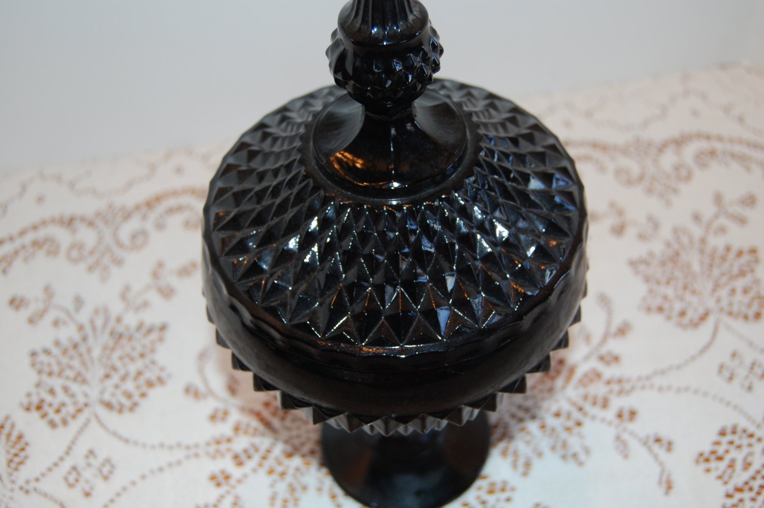 Vintage Black Candy Dish Black Diamond Pattern Pedestal