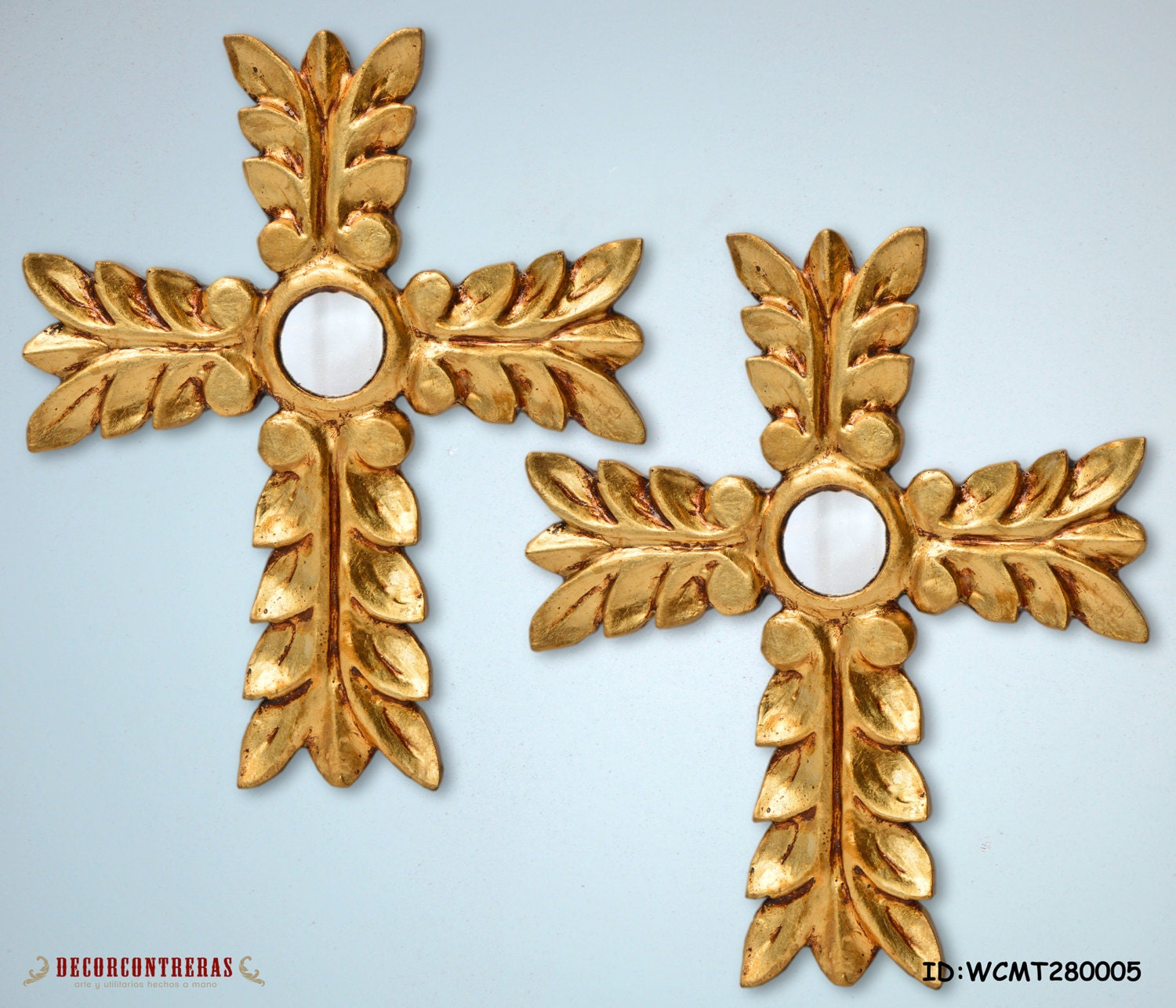 decorative wall crossSet 2 wooden crosses Gold Heart