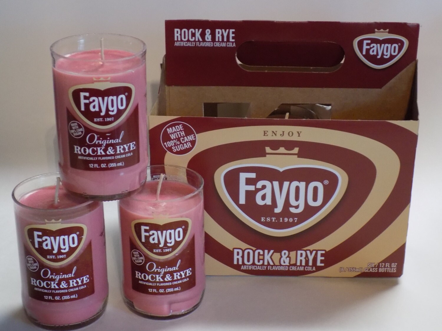 Recycled Faygo pop bottle candle Rock N Rye FCRR100
