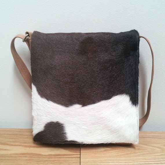 Leather Messenger Bag cowhide brown and white New Zealand