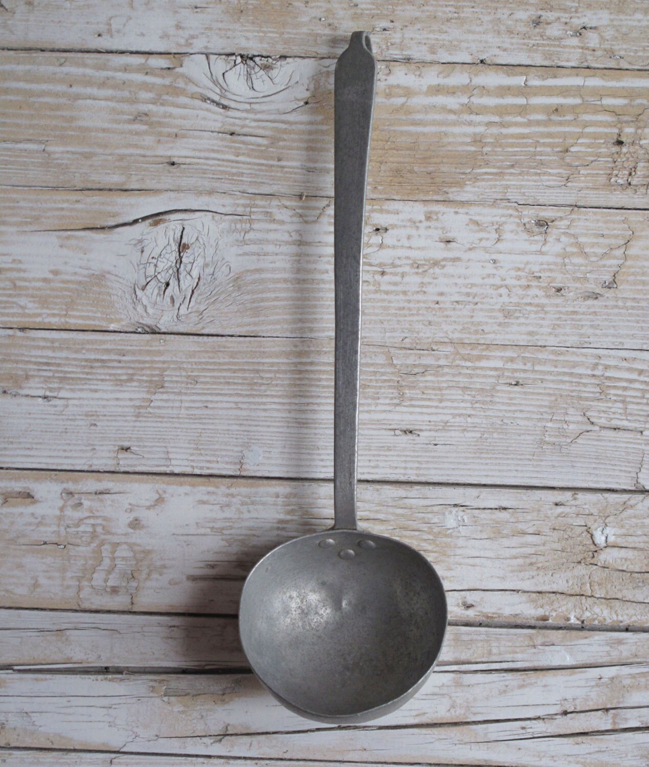 Retro Rustic Antique Italian Aluminium Ladle / Old Serving Spoon