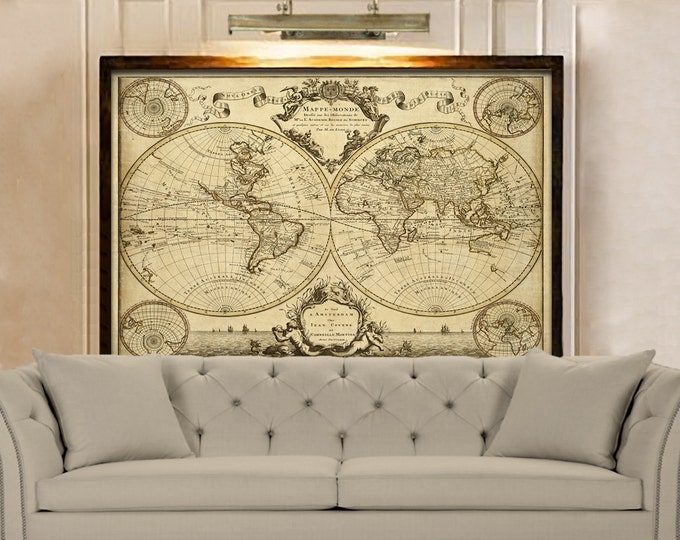 Giant Historic World Map 1720 Old Antique Style World Map Fine Art Print Old world map Wall Map Decor House warming gift