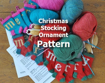 Sleigh & Reindeer Christmas Stocking Ornament Knitting Pattern