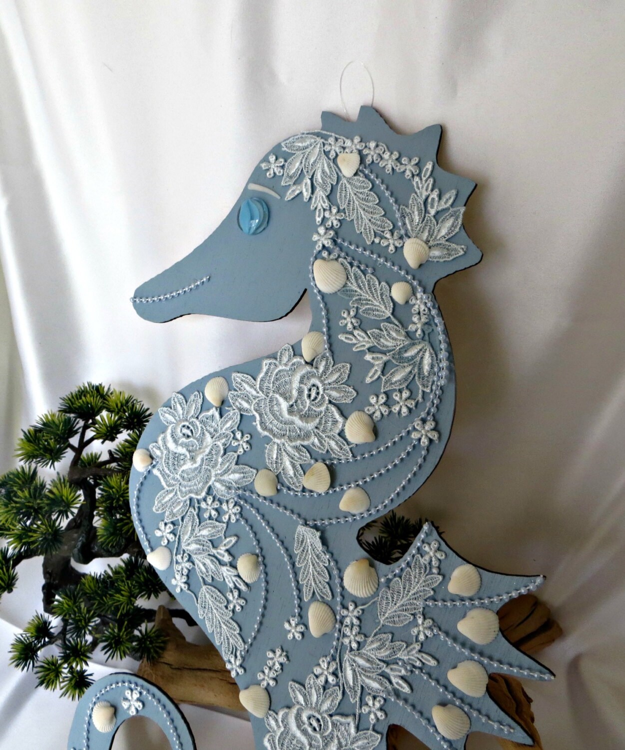 Blue seahorse wall decor_beach home_beach by CarmelasCoastalCraft