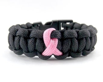 Black and Pink Ribbon Breast Cancer Awareness Paracord Bracelet
