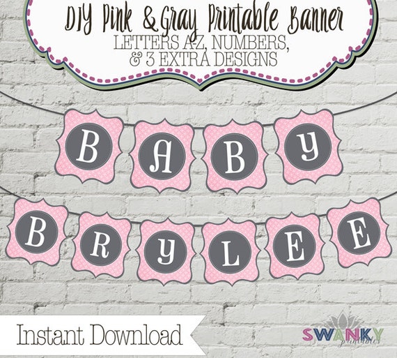 pink and gray printable banner letters a z by swankyprintables
