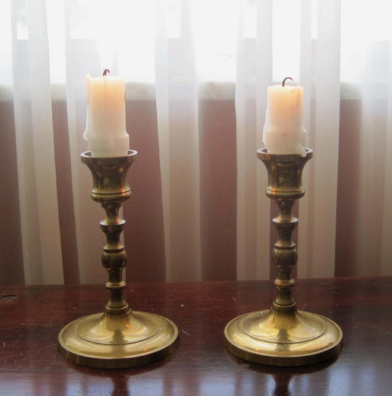 Bohemian Candle Holders Pair Brass Candlesticks Boho Decor