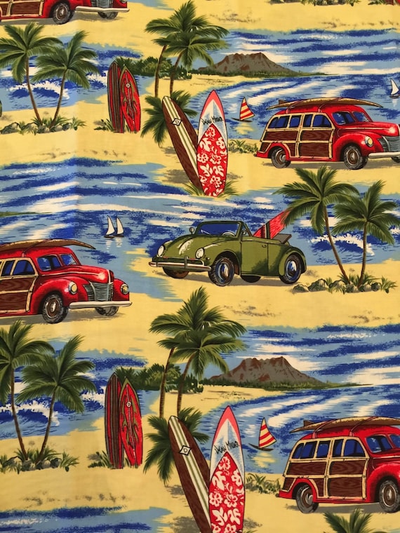 VW Convertible Woodie Wagon Surf Beach Surfboards Palm Trees