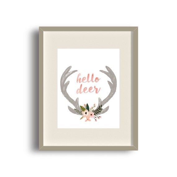 Hello Deer 8 x 10 Wall Art Print Nursery Decor Gallery