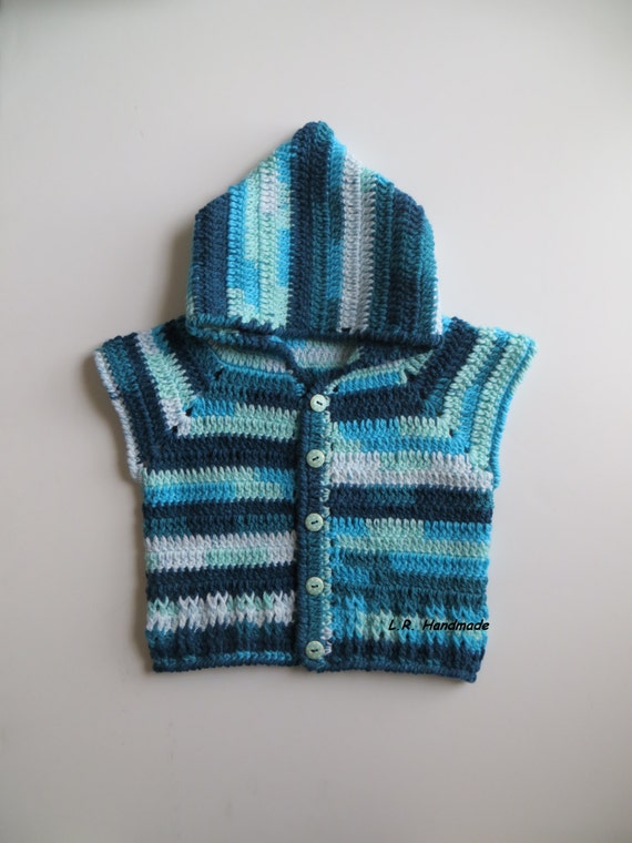 Crochet Boys Vest with hood 12 Months to 3T Toddler by ladybird113